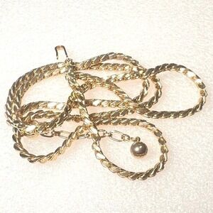 Vintage Trifari Double Chain Necklace Curb Gold Tone Trifanium‎ 15-18"